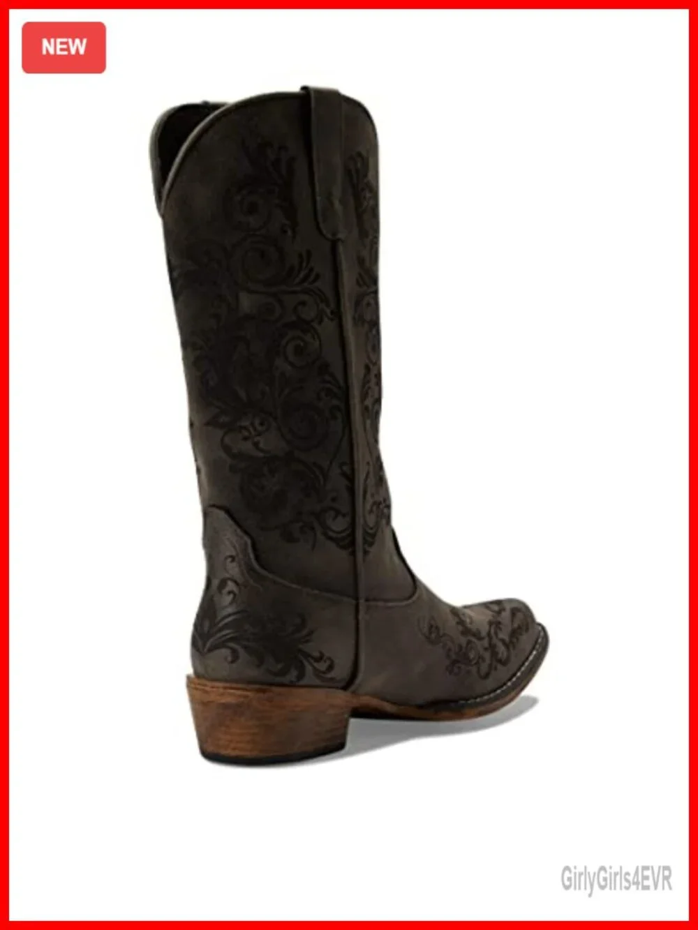 Faux Leather Snip Toe Western Boots Embroidered Block Heel